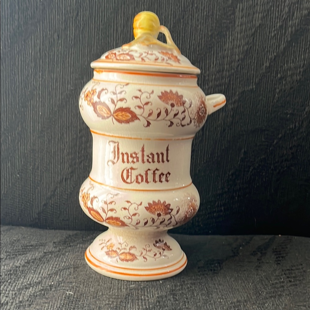 Vintage Ceramic Instant Coffee Jar w/ Loop Handle to Store Spoon